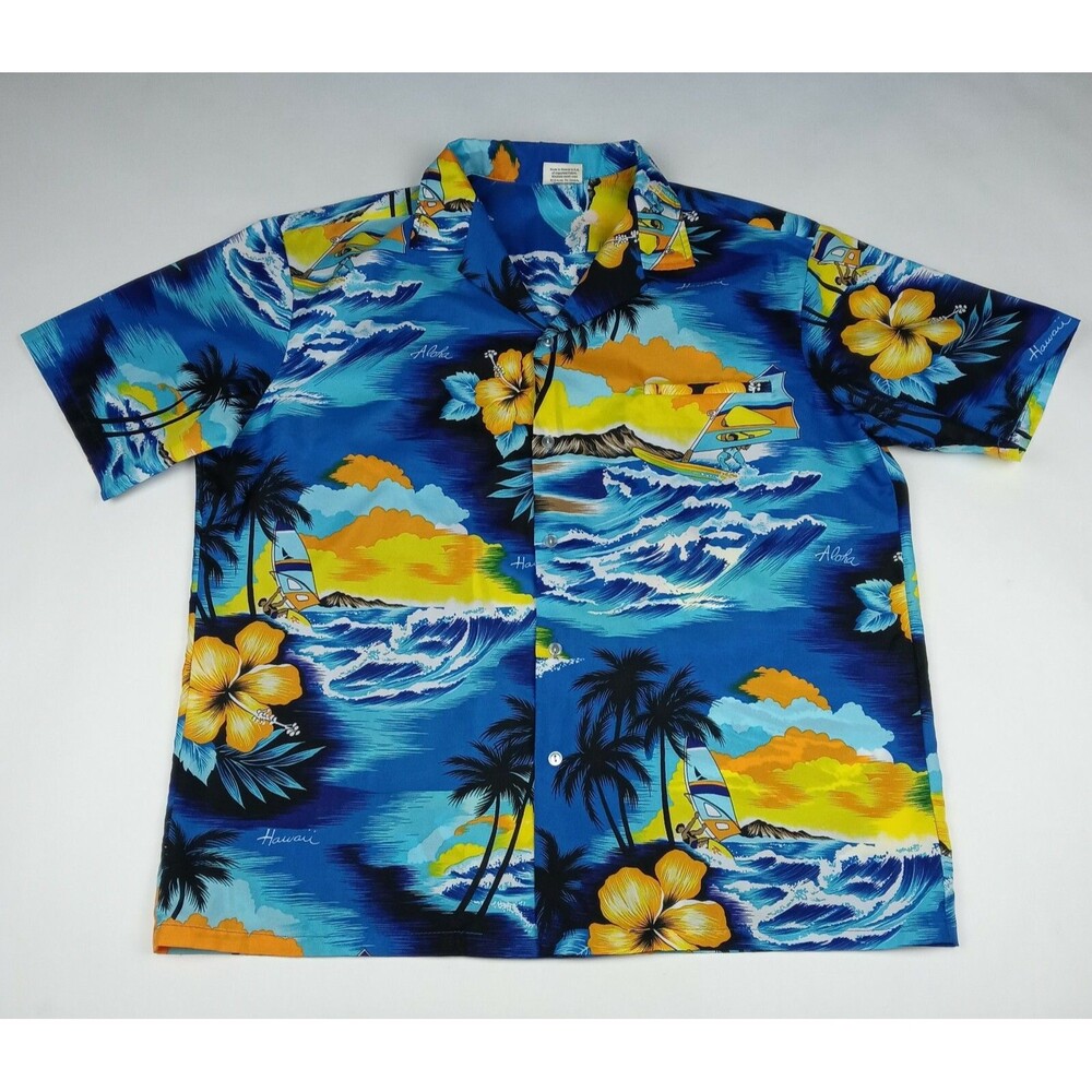 Kalena Fashions Hawaiian Shirt Surfing Made in Hawaii Men's XL Floral Tropical